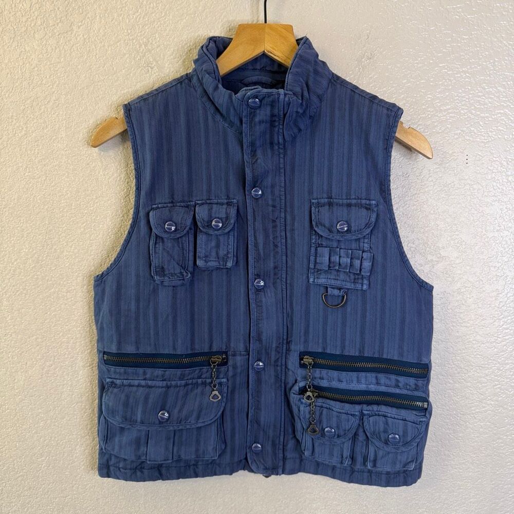 NWT Polo Ralph Lauren Utility Vest Women Small Blue Silk Cotton Pockets Military